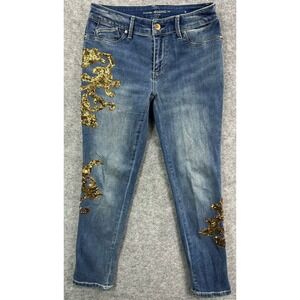 Chicos Blue Gold Embellishing The Platinum Jegging Ankle Jeans 00P or 2P (15740)